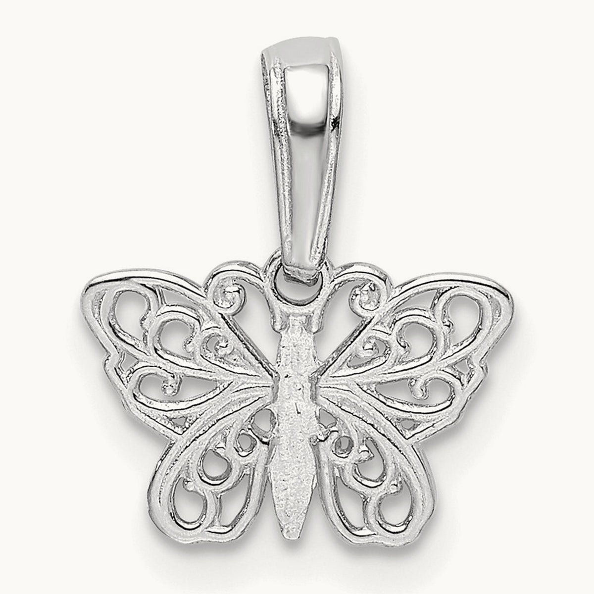 Polished Filigree Butterfly Charm — 14K White Gold