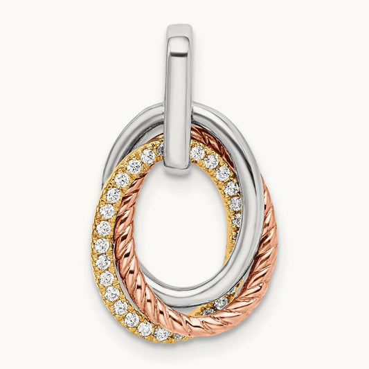 Tri-color Double Oval Diamond Pendant, 14K