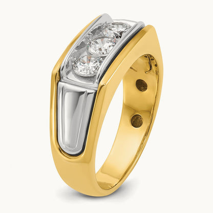 14ktt IBGoodman Men's Polished and Grooved 3-Stone Diamond Ring