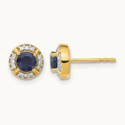 Diamond and Sapphire Fancy Halo Earrings, 14K