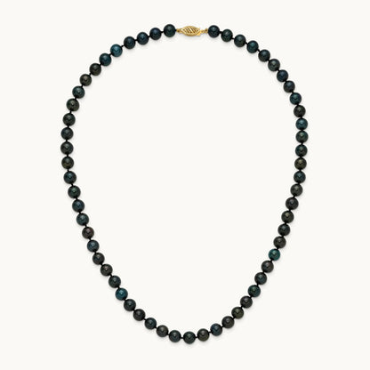 7- Black Near Round Freshwater Cultured Pearl Necklace, 14K