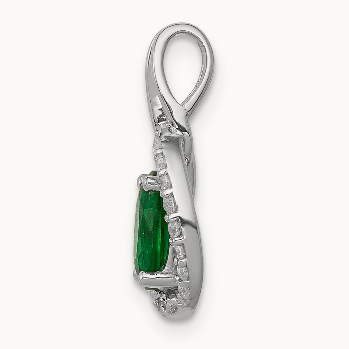 Diamond and Oval Emerald Pendant — 14K White Gold