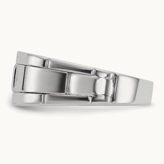 IBGoodman Men's Polished & Grooved Cr. Sapphire & Diamond Ring, 14K White Gold