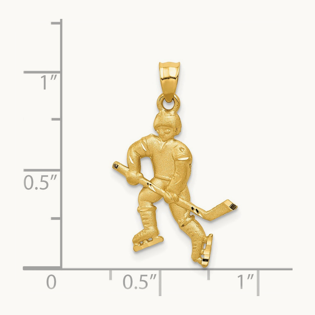 Satin D/C Hockey Player Pendant, 14K