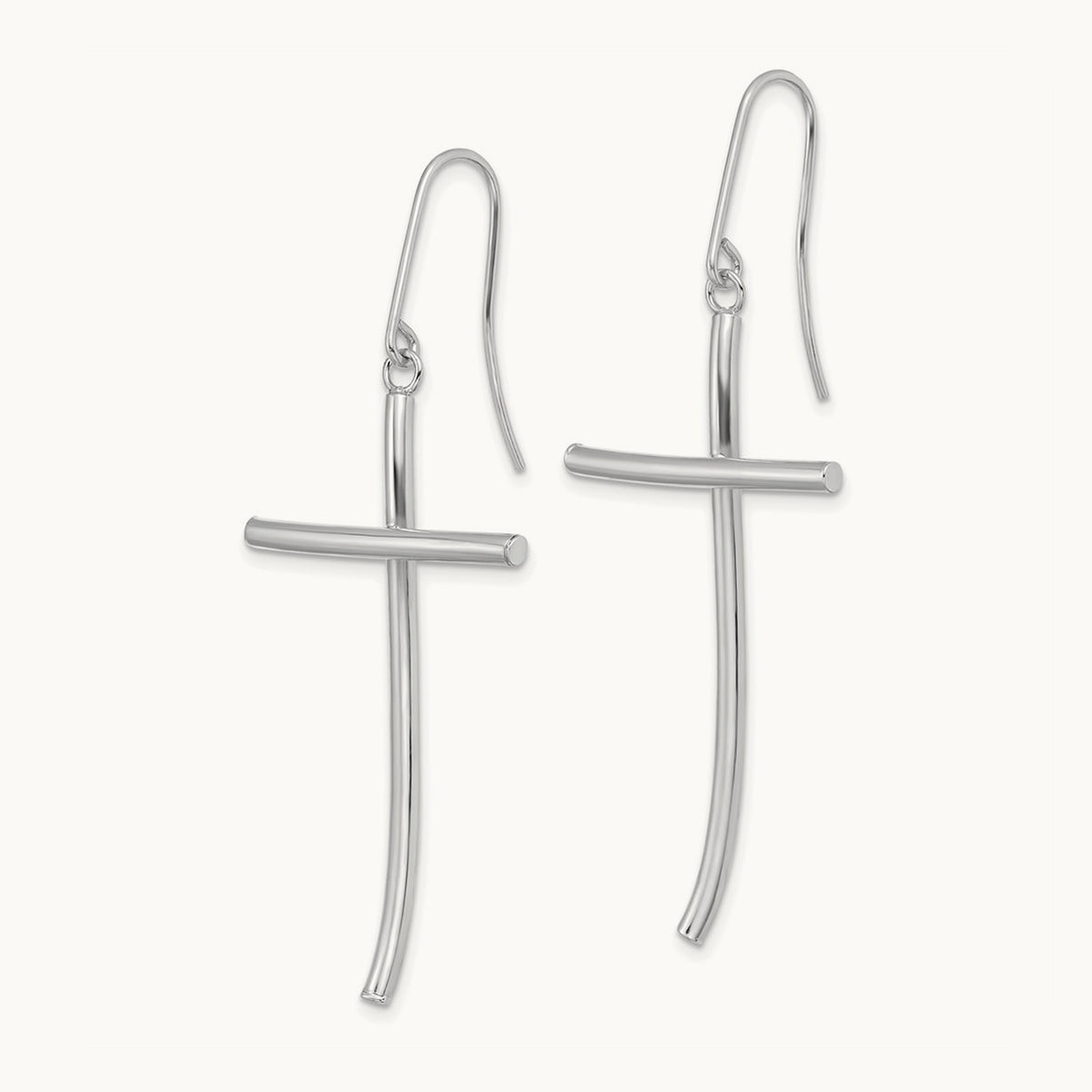 Polished Cross Dangle Earrings — 14K White Gold