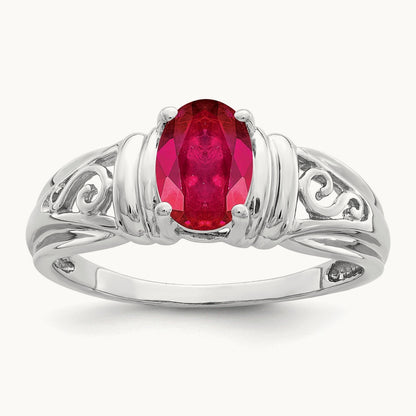 7x5mm Oval Ruby ring, 14K White Gold