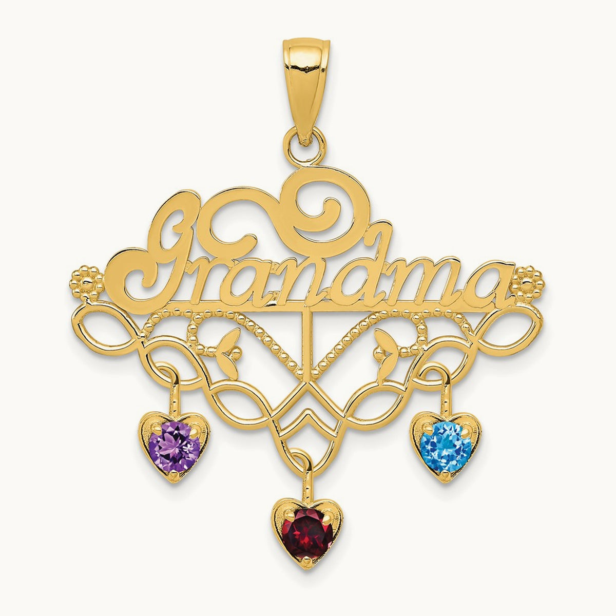 GRANDMA Birthstone Charm Holder Pendant — 14K Yellow Gold