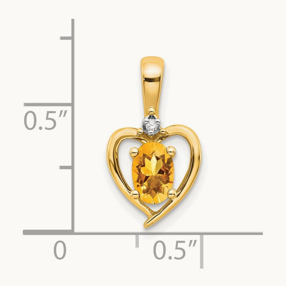 Citrine and Diamond Heart Pendant — 14K Yellow Gold