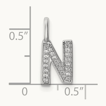 Diamond Letter N Initial Pendant, 14K White Gold