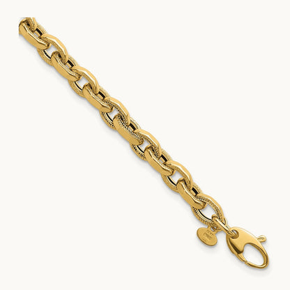 Polished 7.5in Fancy Textured Open Link Bracelet, 14K