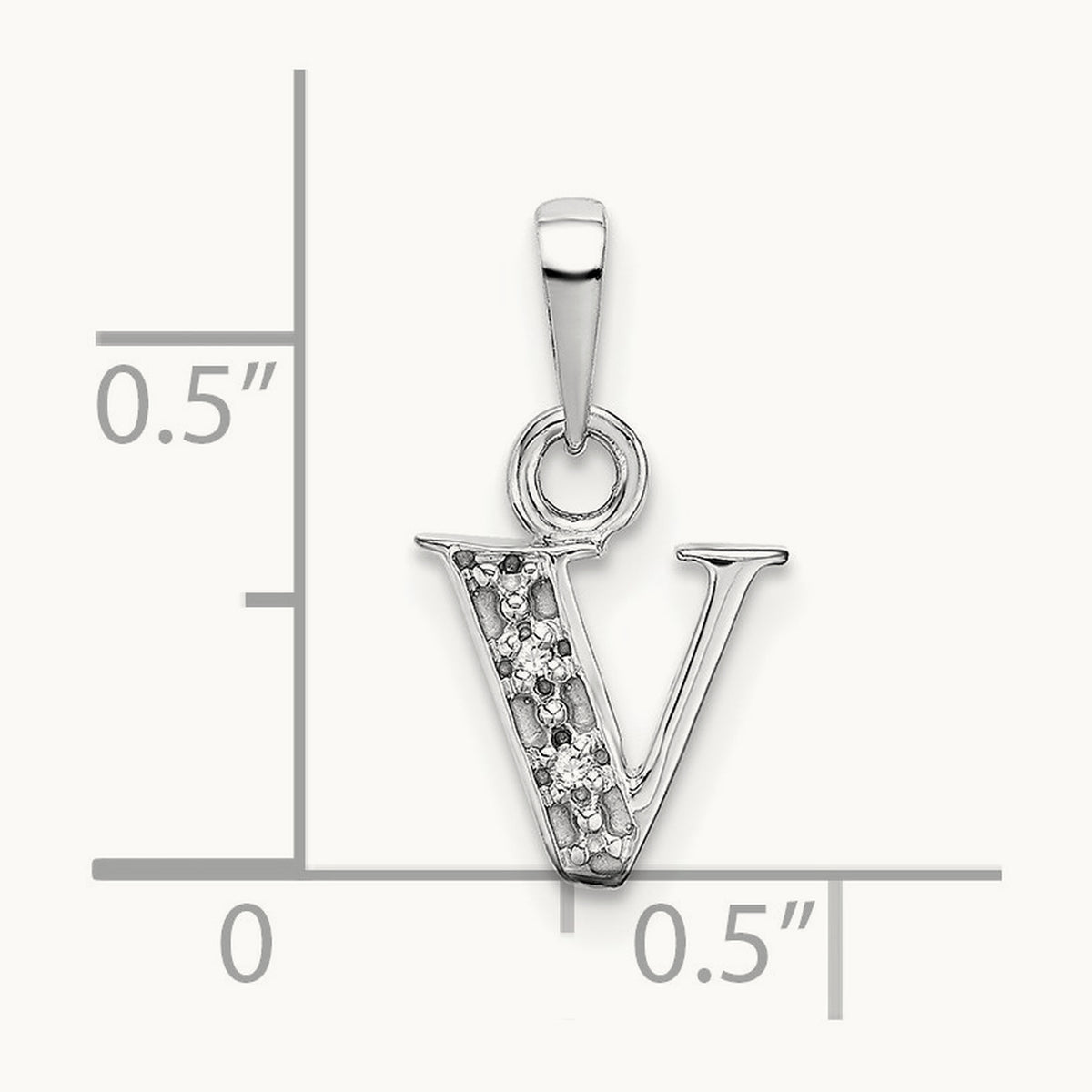 Rhodium-plated Diamond Letter V Initial Pendant, 14K White Gold