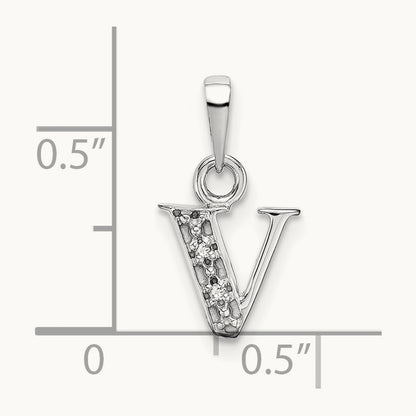 Rhodium-plated Diamond Letter V Initial Pendant, 14K White Gold