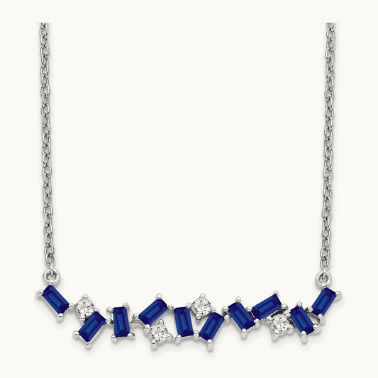Sapphire and Diamond 18 in. Bar Necklace, 14K White Gold