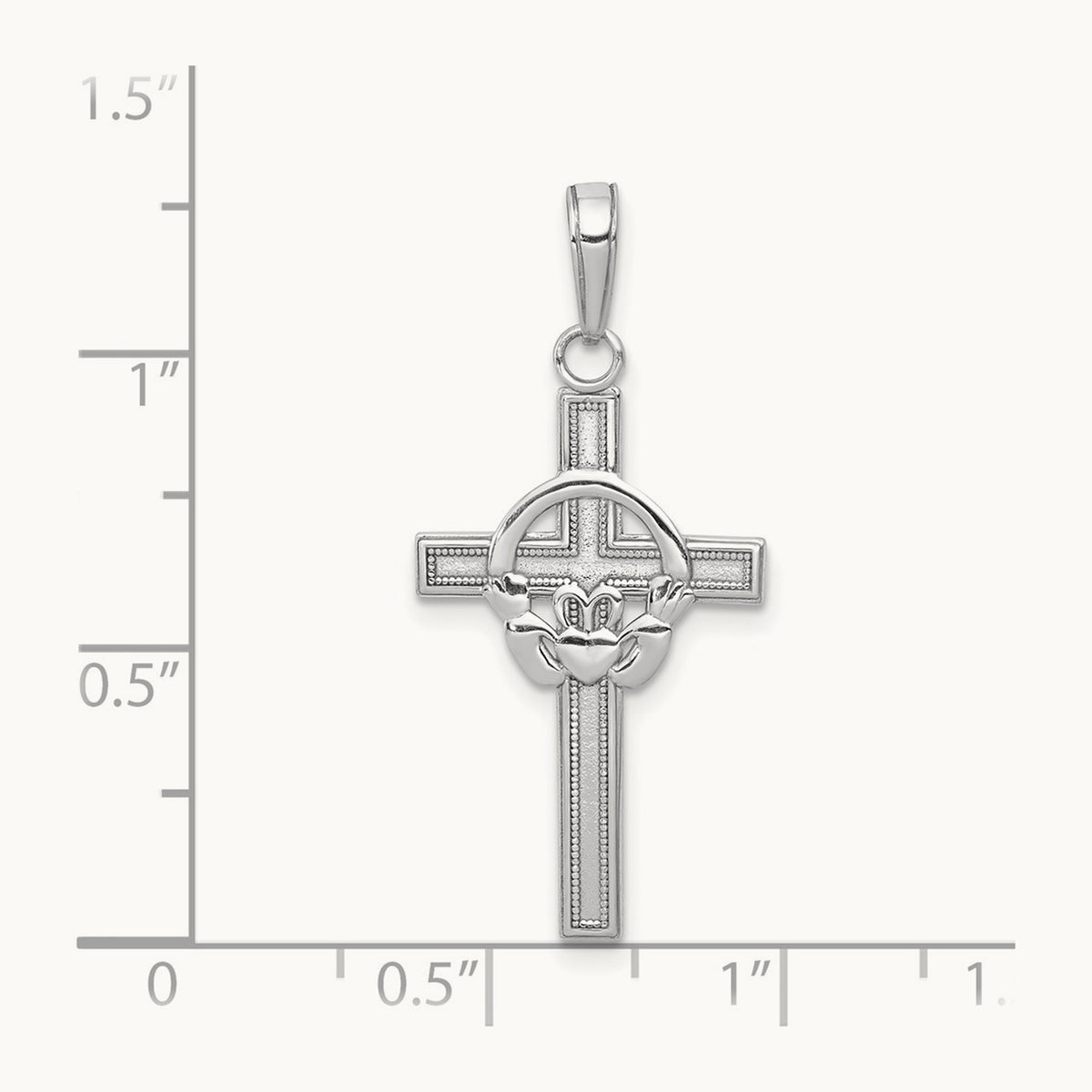 Polished Claddagh Cross Pendant — 14K White Gold