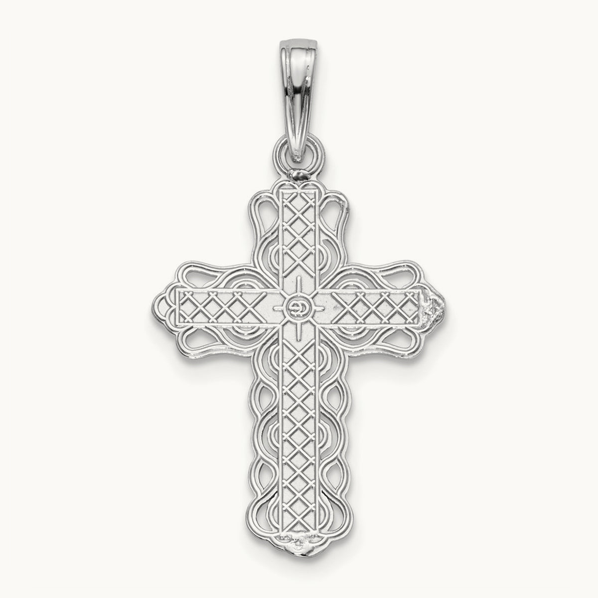 Lace Trim Cross Pendant — 14K White Gold