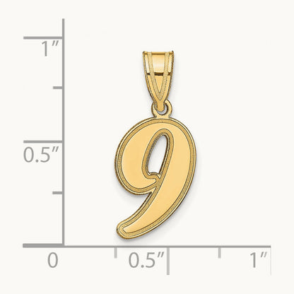 Brushed Border Script Number 9 Pendant, 14K