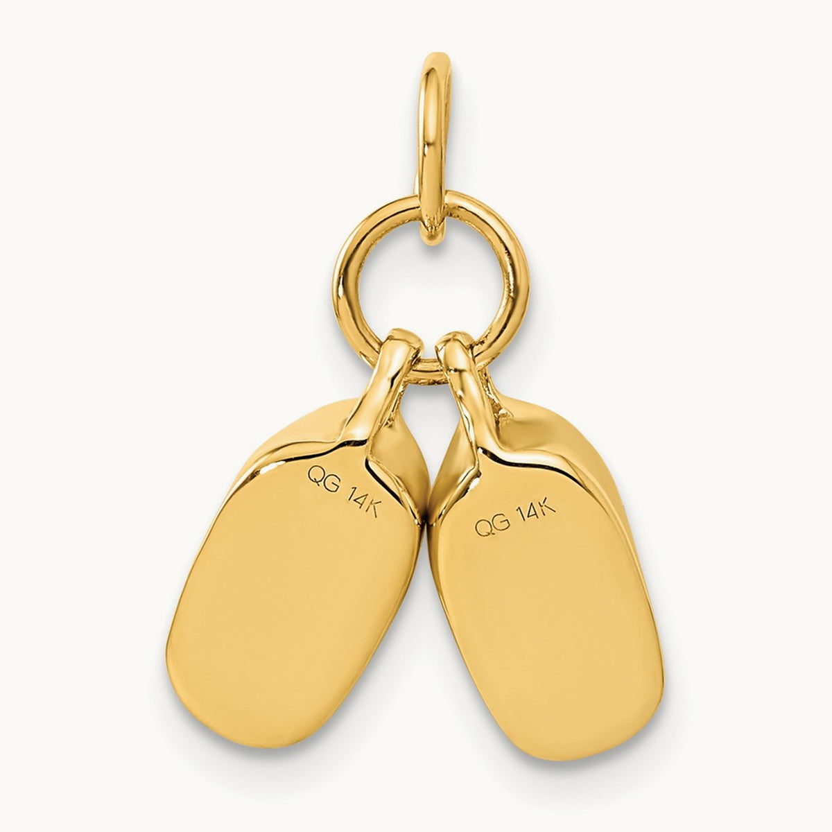 3D Moveable Polished Baby Shoes Charm, 14K