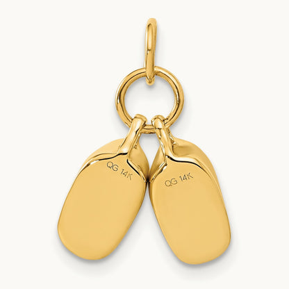 3D Moveable Polished Baby Shoes Charm, 14K