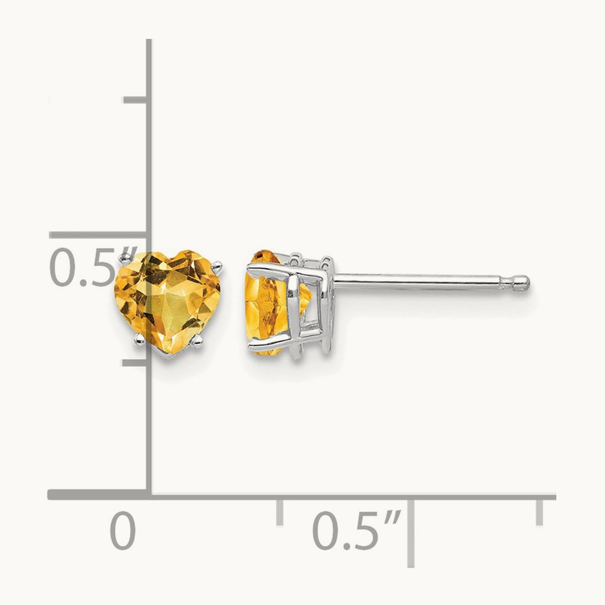 Heart Citrine Earrings, 5mm, 14K White Gold