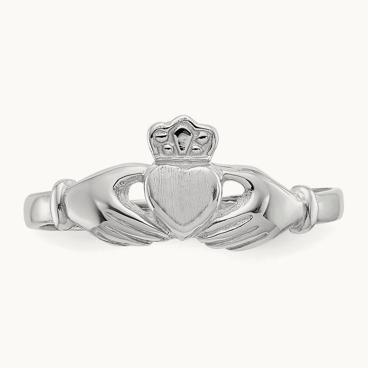Polished and Satin Claddagh Ring, 14K White Gold