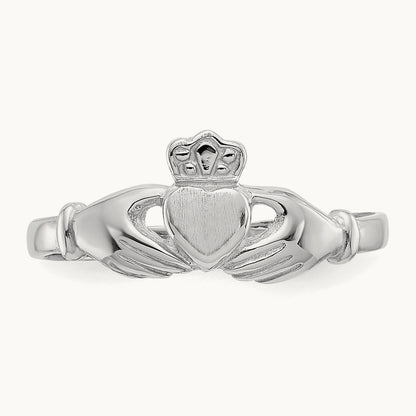 Polished and Satin Claddagh Ring, 14K White Gold