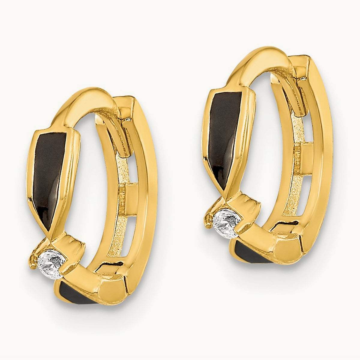 Polished Black Onyx Hoop Earrings, 14K