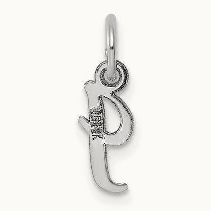 Small Script Letter I Initial Charm, 14K White Gold
