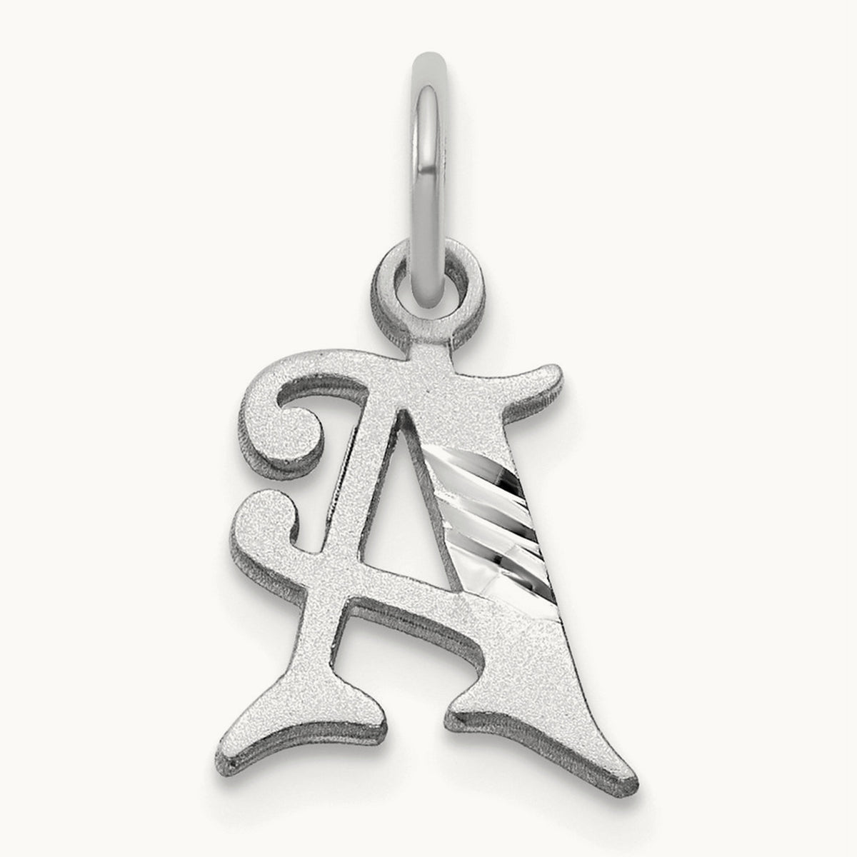 Diamond-cut Initial Charm — 14K White Gold, A
