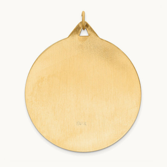 Solid Polished/Satin Extra Large Round St. Christopher Medal, 14K