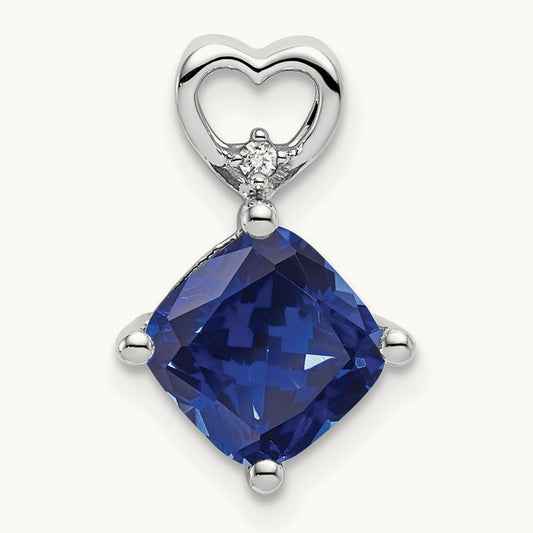 Created Sapphire and Diamond Heart Chain Slide, 14K White Gold