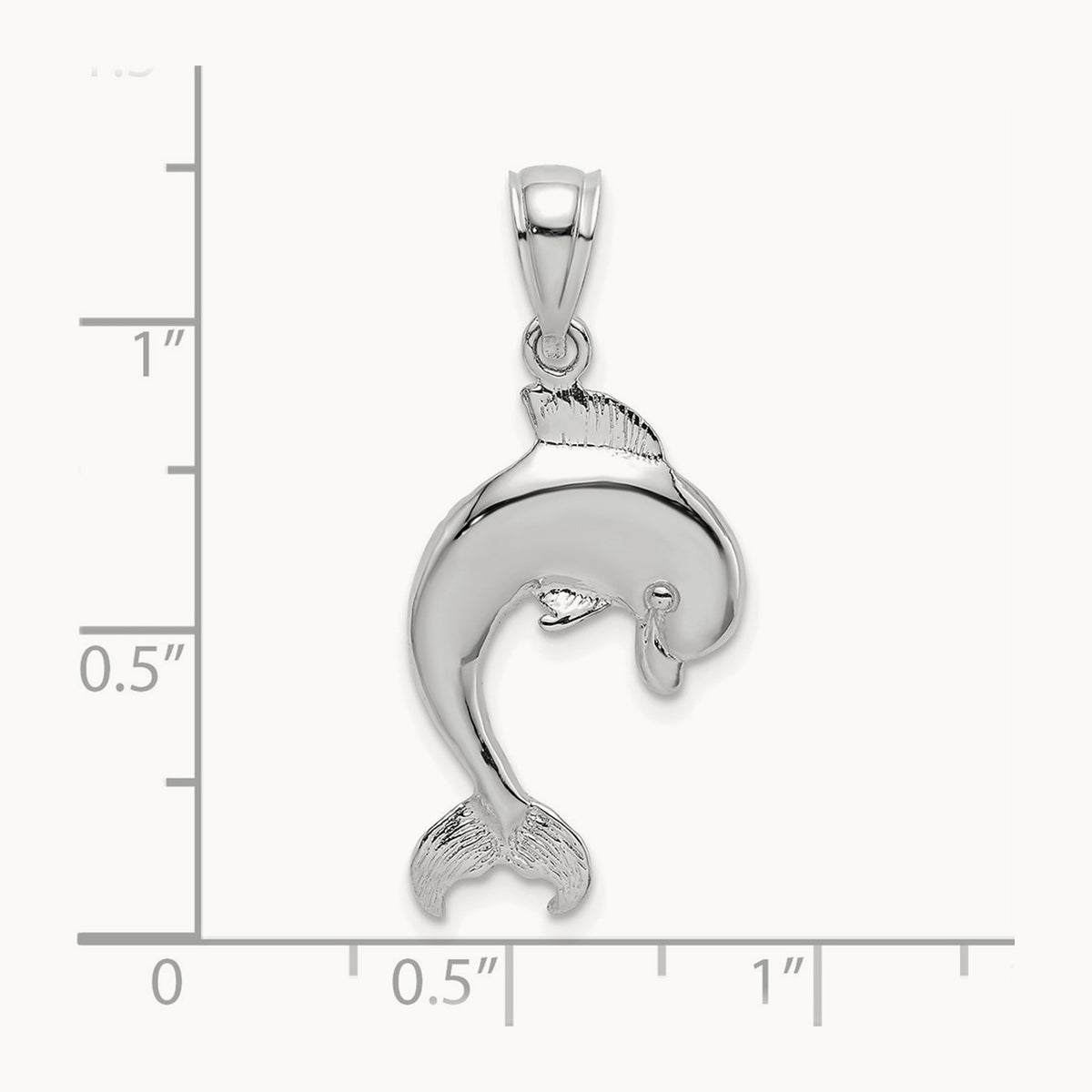 Polished Jumping Dolphin Charm — 14K White Gold, 30mm