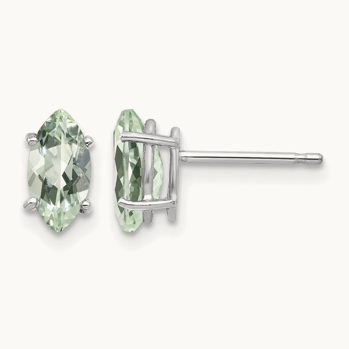 8x4mm Marquise Green Quartz Earring, 14K White Gold