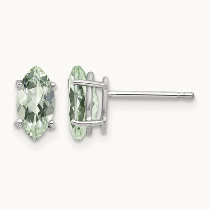 8x4mm Marquise Green Quartz Earring, 14K White Gold