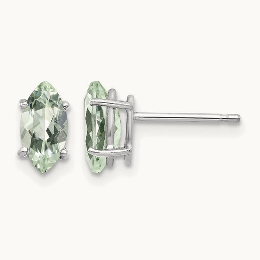8x4mm Marquise Green Quartz Earring, 14K White Gold