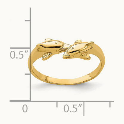 Dolphin Kissing Dolphin Ring, 14K