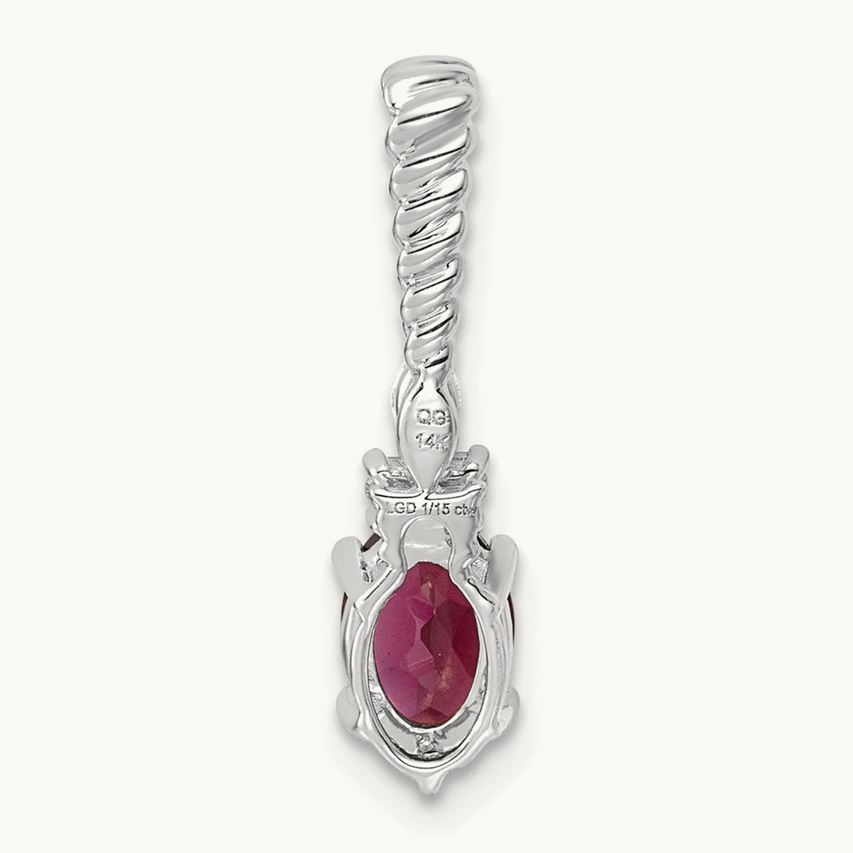Polished Diamond and Rhodolite Garnet Twisted Chain Slide — 14K White Gold