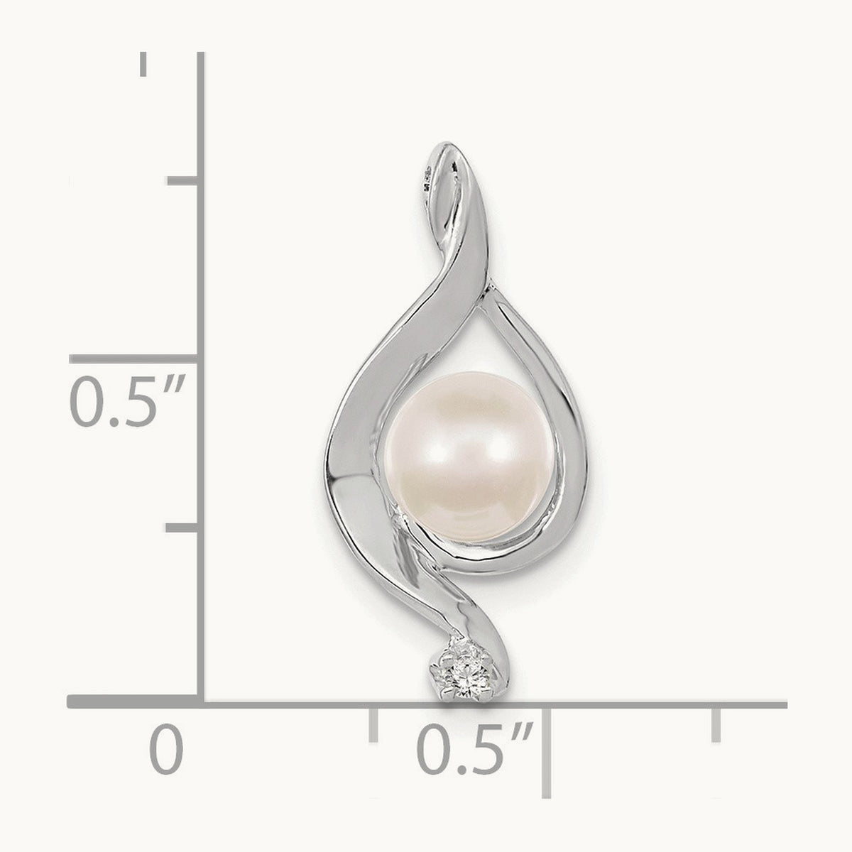 Round Freshwater Cultured Pearl Diamond Pendant — 14K White Gold