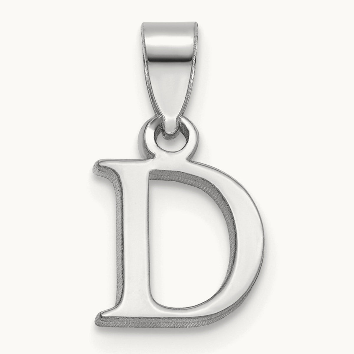 Polished Block Initial Pendant — 14K White Gold, D