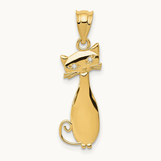 Diamond Cat Pendant, 14K