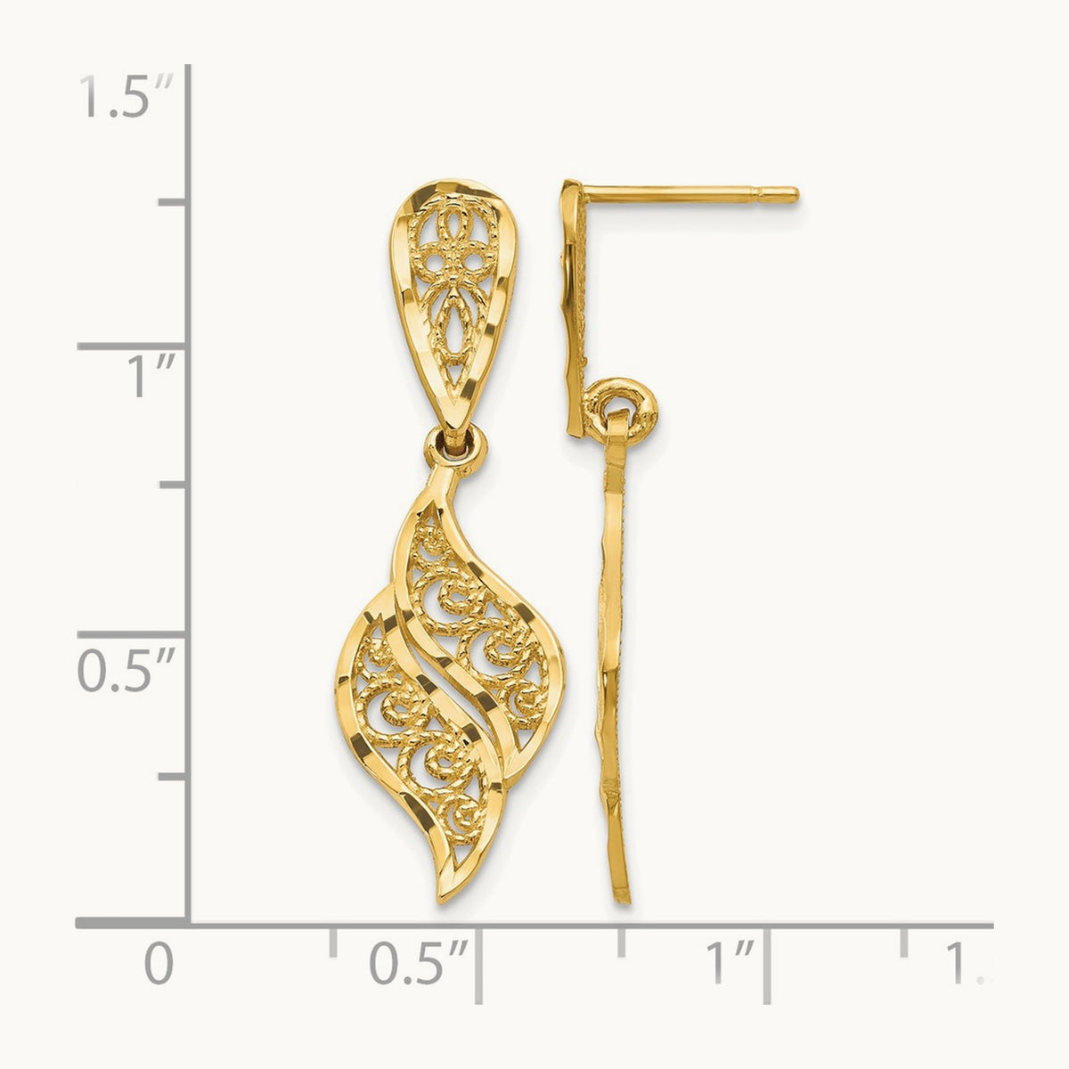 Polished & Diamond-Cut Filigree Swirl Dangle Post Earrings, 14K