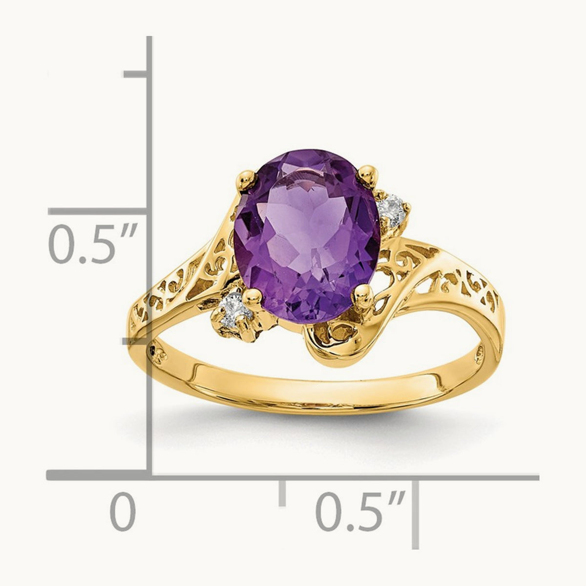 9x7mm Oval Amethyst AA Diamond ring, 14K