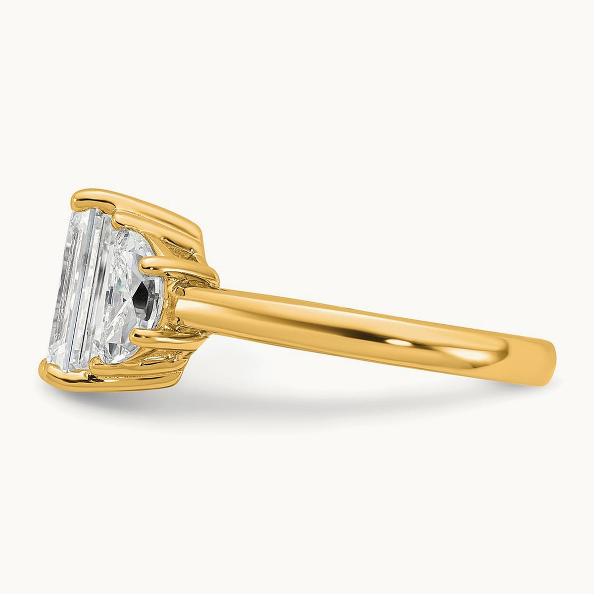 Semi-Mount Emerald & 1/2 Moon 3 Stone Engagement Ring, 0.25-1.00 ct tw Lab-Grown Diamond — 1 ct, 14K Yellow Gold