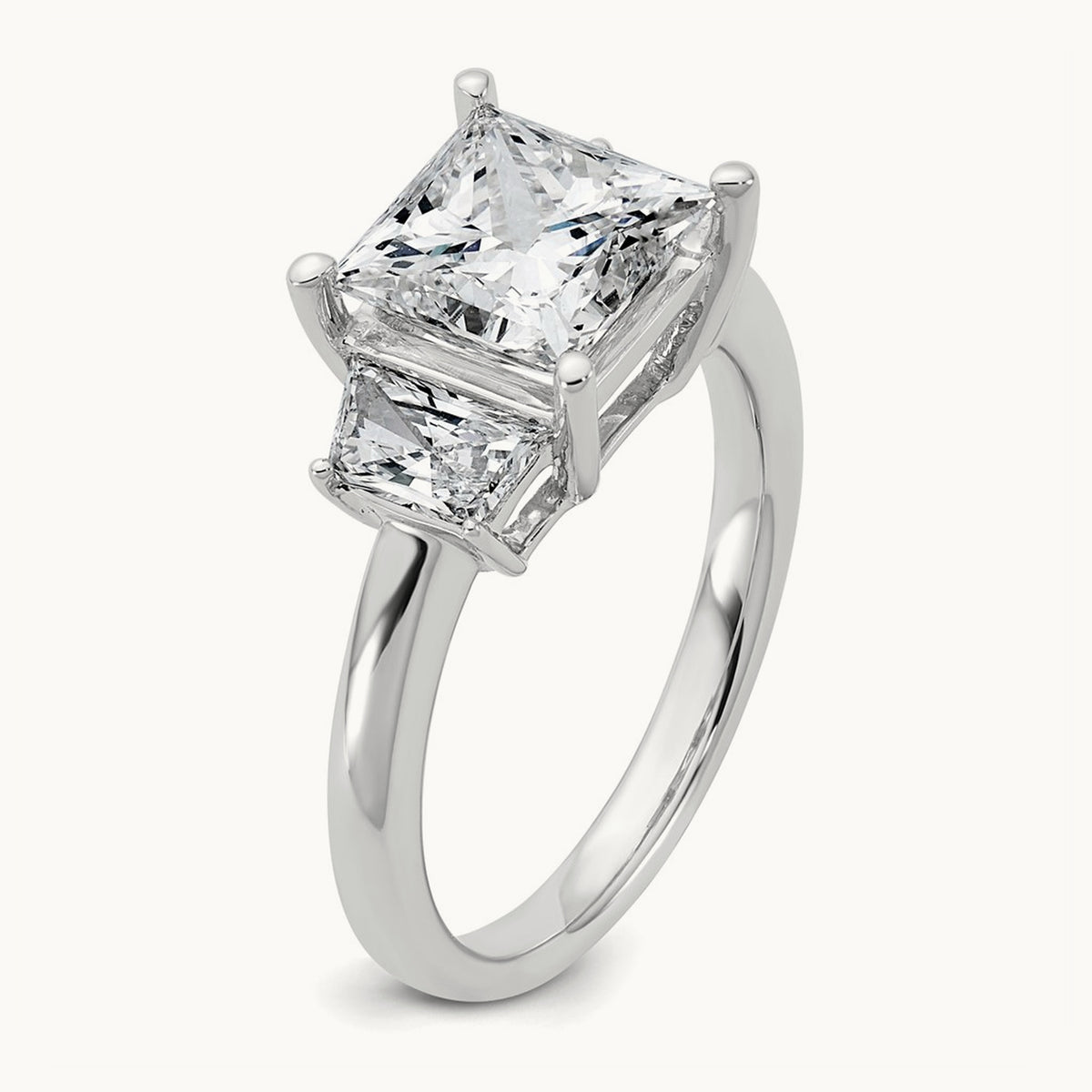 Princess & Trapezoid Engagement Ring — 14K White Gold, 3 1/3 ct, 7