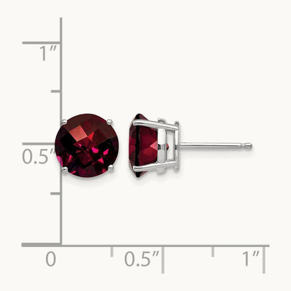 Garnet Checker Earrings, 8mm, 14K White Gold