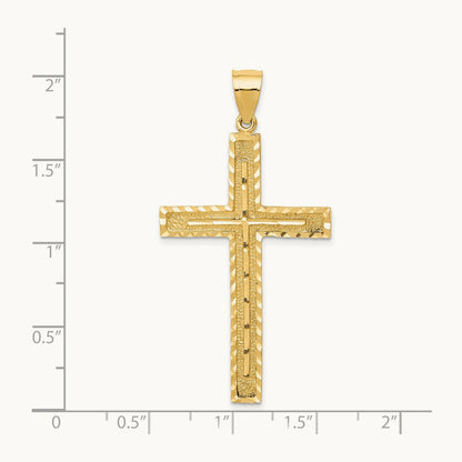 Polished and Textured Diamond-cut Latin Cross Pendant, 14K
