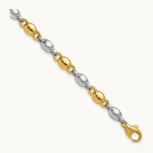 Polished Round Fancy Link Bracelet, 14K Two Tone