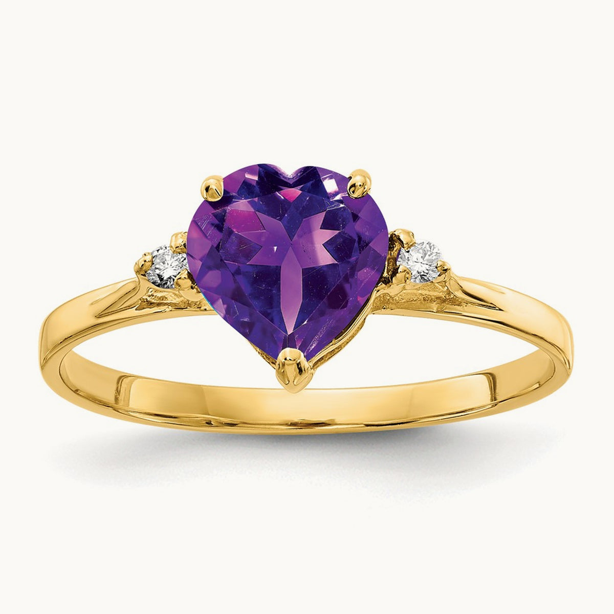 Heart Amethyst A Diamond ring, 7mm, 14K