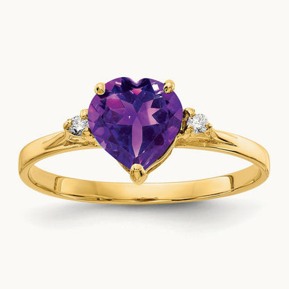 Heart Amethyst A Diamond ring, 7mm, 14K