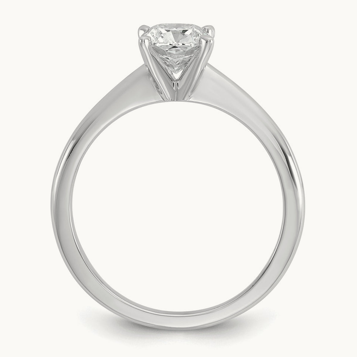 1ct Cert Lab Grown Diamond VS+ F+ Cushion Comp Solitaire Eng Ring, 14K White Gold