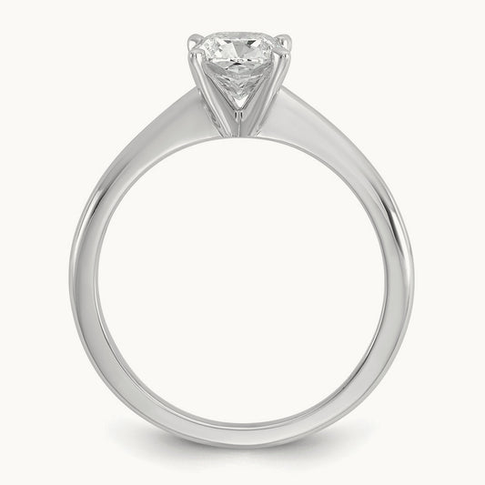 1ct Cert Lab Grown Diamond VS+ F+ Cushion Comp Solitaire Eng Ring, 14K White Gold